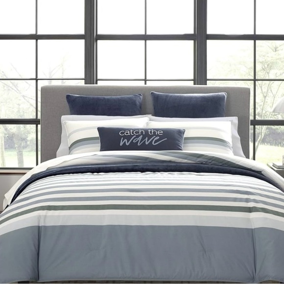 Nautica Lansier Cotton Grey Duvet Cover Set QUEEN - Picture 2 of 11